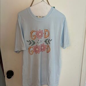 Comfort Colors Light Blue Tee with 'Good is Good' Floral Graphic